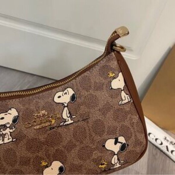 Coach Tan Snoopy Print Shoulder Bag - Picture 5 of 8
